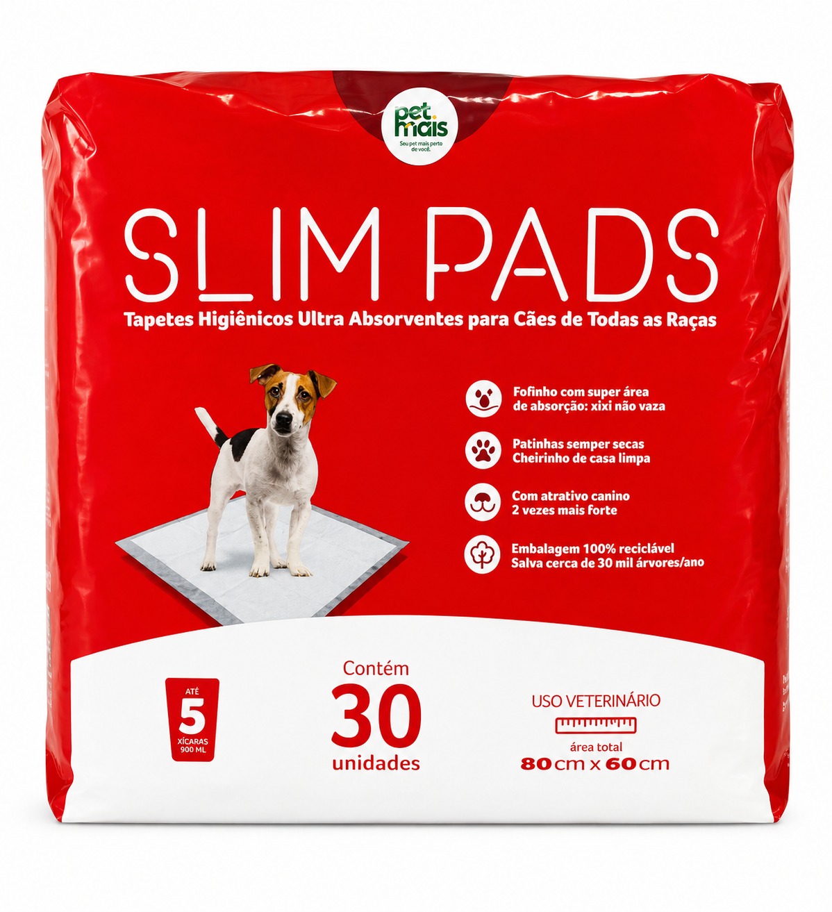 Tapete Higiênico Slim Pads Pet Mais 30 Unidades 80x60cm Ultra Absorvente para Cães