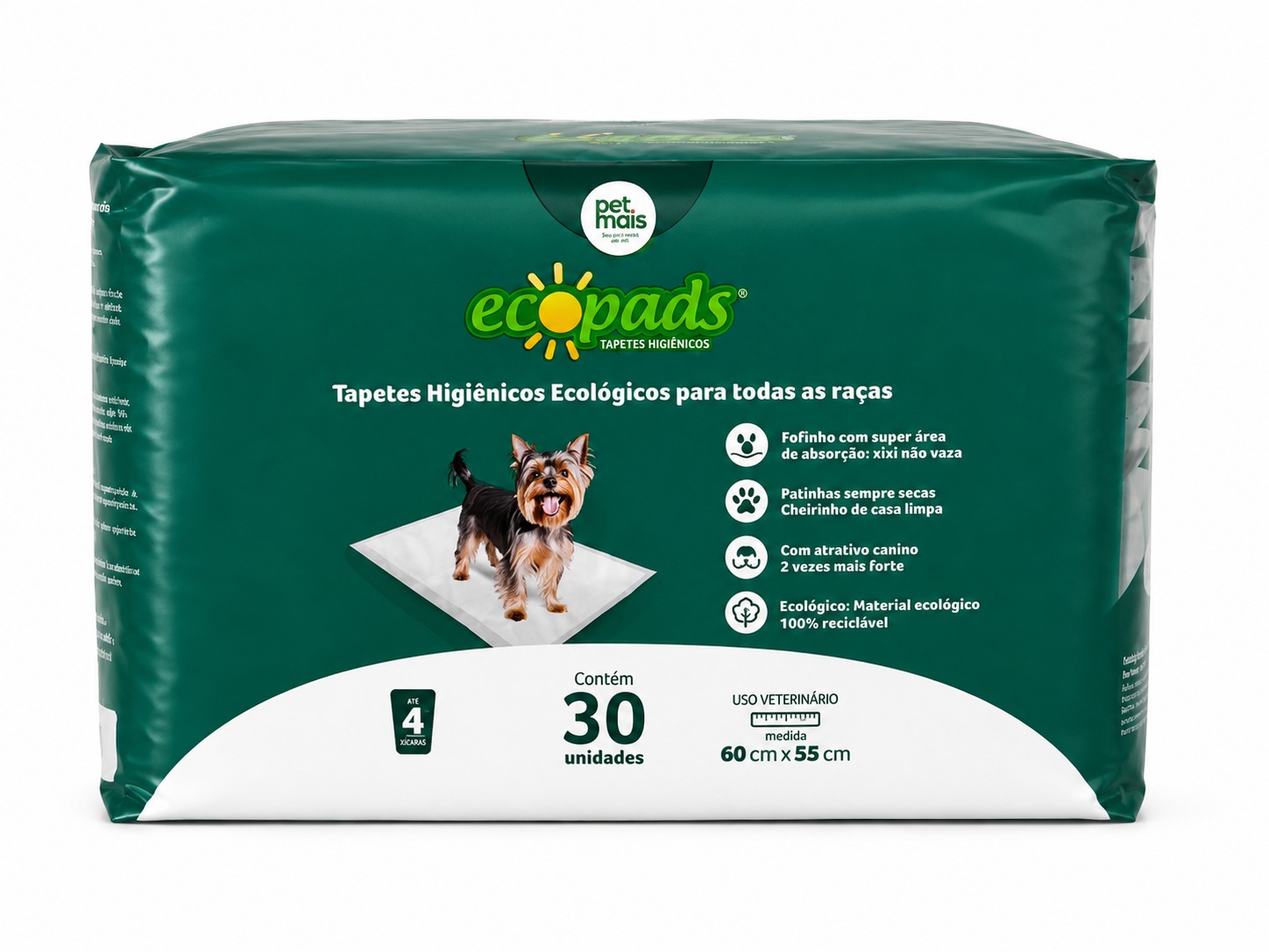 Tapete Higiênico Ecopads Pet Mais 30 Unidades 60x55cm Ecológico para Cães
