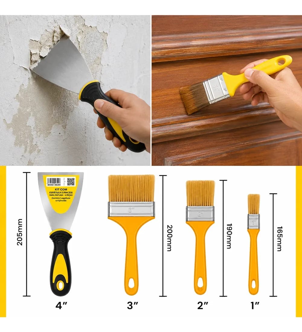 KIT COM ESPATULA E PINCÉIS PARA PINTURA- 4 PEÇAS BOMVINK - Imagem 3