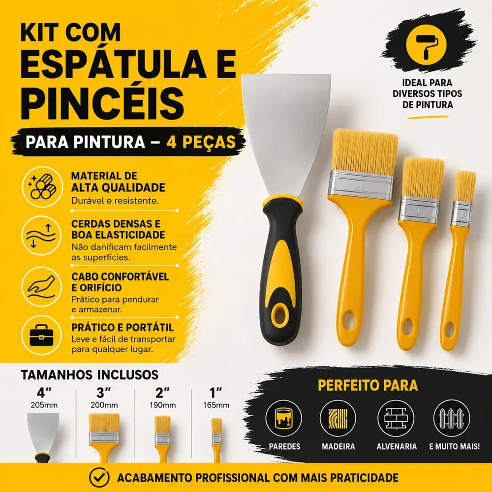 KIT COM ESPATULA E PINCÉIS PARA PINTURA- 4 PEÇAS BOMVINK - Imagem 4