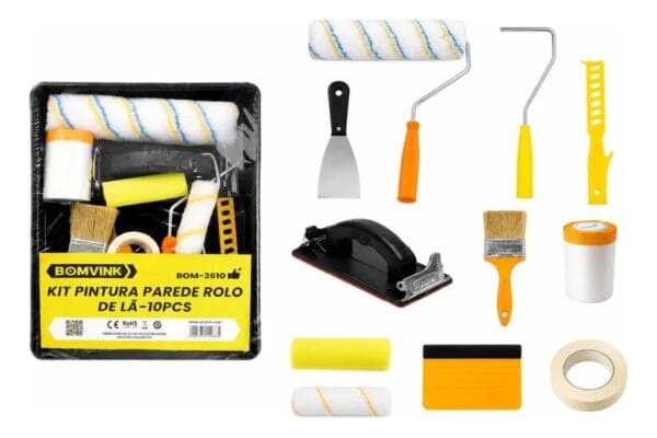 KIT PINTURA PAREDE ROLO DE LÃ- 10PÇS BOMVINK