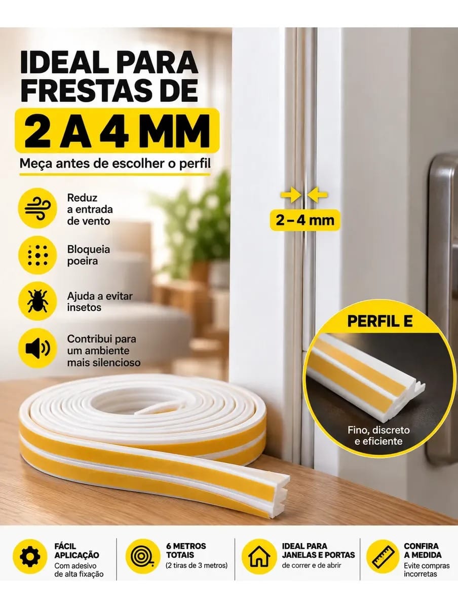 VEDAÇÃO PARA PORTAS E JANELAS PERFIL E – 6 METROS BOMVINK - Imagem 2