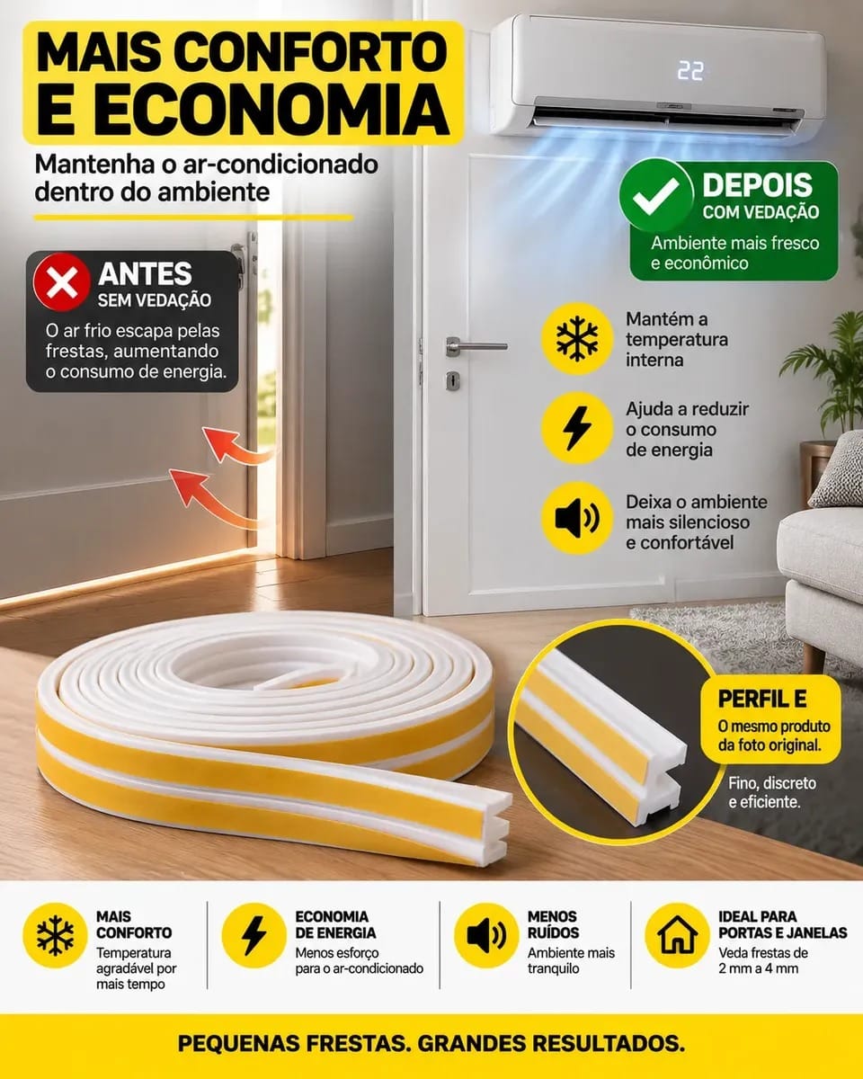 VEDAÇÃO PARA PORTAS E JANELAS PERFIL E – 6 METROS BOMVINK - Imagem 3