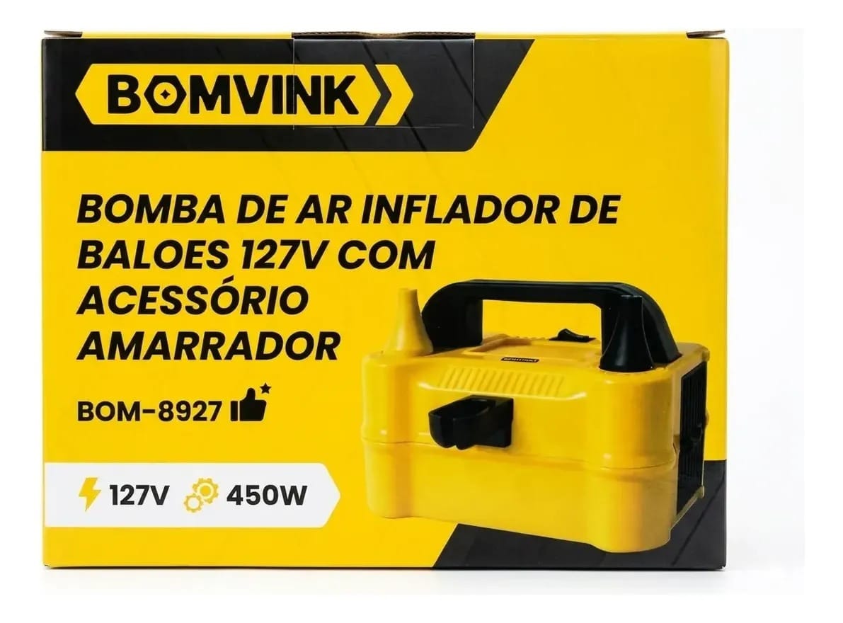 BOMBA DE AR INFLADOR DE BALÕES 220V COM ACESSÓRIO AMARRADOR BOMVINK