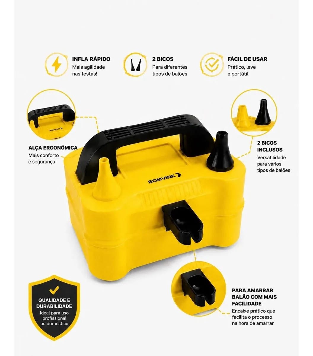 BOMBA DE AR INFLADOR DE BALÕES 220V COM ACESSÓRIO AMARRADOR BOMVINK - Imagem 4